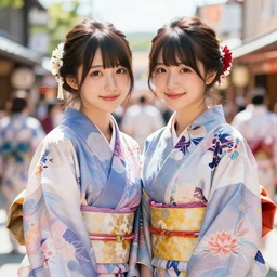 two beautiful fashion taiwan girls wear fantasy yukata in festival | | big eyes, sunny, dreamlike art, realistic shaded, smile, good looking, fine details, 4 k realistic, cryengine, realistic shaded lighting poster by greg rutkowski, magali villeneuve, artgerm, jeremy lipkin and michael garmash and rob rey