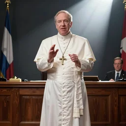 Harvey Weinstein dressed in Pope\'s Outfit during a Speech in the Senate on Coruscant