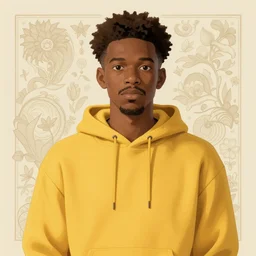 portrait of black man wearing a yellow hoodie studio ghibli, fantasy, medium shot, asymmetrical, intricate, elegant, matte painting, illustration,
