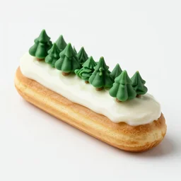 an eclair with a forest on top of the icing