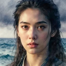 cinematic shot watercolor painting of the ocean, hyper realistic, mood lighting, fantasy, detailed face, highly detailed, super realistic, perfect lighting