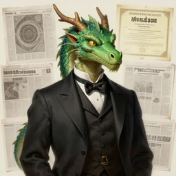 anthropomorphic art of a businessman dragon, green dragon, portrait, victorian inspired clothing by artgerm, victo ngai, ryohei hase, artstation. fractal papers, newspaper. stock certificate, highly detailed digital painting, smooth, global illumination, fantasy art by greg rutkowsky, karl spitzweg, jc leyendecker