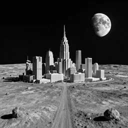 future city, moon, lunar soil, russian city, by lehr, paul