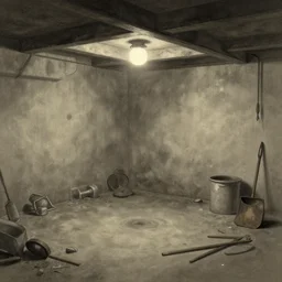 an illustration of a basement in the style of mateusz skutnik