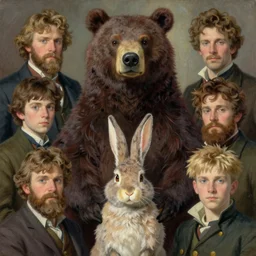 painting by sargent and leyendecker and greg hildebrandt, james gurney, apollinaris vasnetsov, savrasov levitan polenov, studio ghibli style, organic, detailed fur, bear rabbit hybrid portrait, octane rendering
