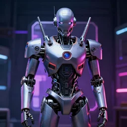 Cyberpunk Robot Mugshot with cyberpunk aesthetic