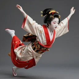 old maiko fliying, fluent composition, red white and black, concept art, ambient light, 4 k, intricate details, highly professionally detailed, cgsociety, highly detailed -