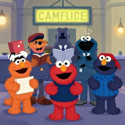 bank heist by sesame street characters, artstation