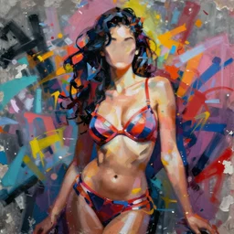 abstract rough rugged graffiti art of a faceless pinup woman