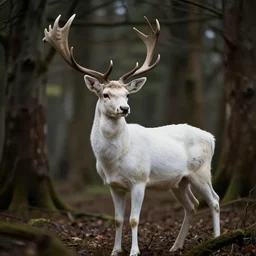 king of the forest, a white stag, beautiful, fantasy, hyper realistic, dramatic lighting, 8k