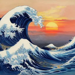 sharp focus, breath taking beautiful, aesthetically pleasing, gouache ocean waves ripples, sea foam, sunset, digital concept art background by hayao miyazaki and kuniyoshi utagawa, fine art, ambient lighting, hdr, 8 k, cinematic, high quality art, dynamic, energetic, lively, elegant, intricate, highly detailed, rich textured, vivid, masterpiece.
