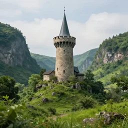 A wizard's tower in a lush valley.
