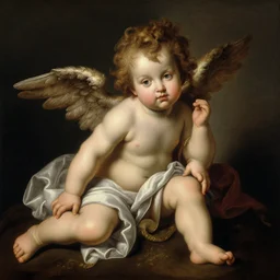 baroque rococo painting of a cherub portrait greg hildebrandt carvaggio high detail