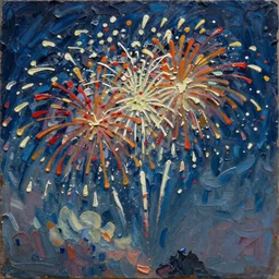 texture of 3d high relief of vibrant fireworks in the night sky painted in the style of the old masters, painterly, thick heavy impasto, expressive impressionist style, painted with a palette knife