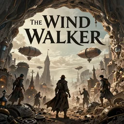 Book cover for The Wind Walker a fantasy adventure with airships, thieves and a steampunk city inside of a crater.