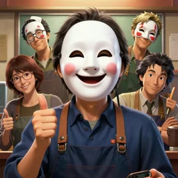 portrait of a cinematic still of shigeru miyamotoas the happy mask salesman, art by lois van baarle and loish and ross tran and rossdraws and sam yang and samdoesarts and artgerm and saruei and disney, digital art, highly detailed, intricate, sharp focus, trending on artstation hq, deviantart, 4 k