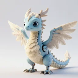 a young avian robot dragon, 1 5 0 mm, beautiful natural soft rim, light sapphire, ivory, feathers, mandelbot fractal, octane render, 1 6 k.
