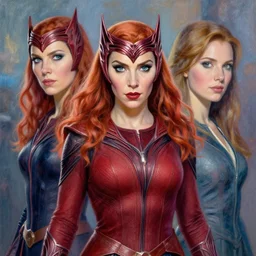comic book version of wanda maximoff scarlet witch artwork by gref rutkowski and magalie villeneuve, and monet, painting detailed intricate deep focus smooth lighting smooth shades smooth render