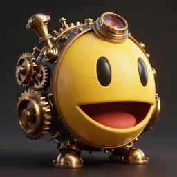 Portrait of steampunk pacman, steam, gears, product photo, high detail, realistic octane render, raytracing