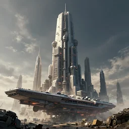 cinematic scifi render of a 3 d sculpt of a gigantic huge cyberpunk john harris aircraft carrier megalithic tower structure city, beeple, halo, star wars, ilm, star citizen, halo, mass effect, high tech industrial, artstation unreal, dramatic powerful sky, center composition