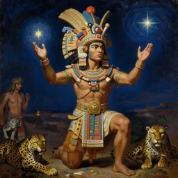 attractive male aztec deity, casting aztec magic, summoning handsome panther night star. highly detailed painting by gaston bussiere, craig mullins, j. c. leyendecker 8 k