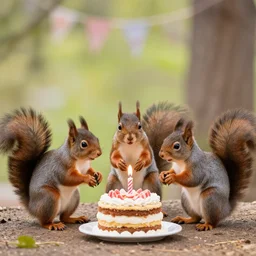 three squirrel s having a cool birthday party, highly detailed