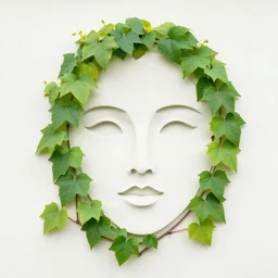vine plant bind to a wall with leaves and flowers that make the outlines of a face