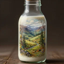 scottish landscape inside a milk bottle, deep focus, fantasy, intricate, elegant, highly detailed, digital painting, artstation, concept art, matte, sharp focus, illustration, art by artgerm and greg rutkowski