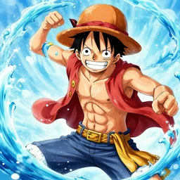Luffy from one piece drawn by Sakimichan!! Water particles! +++ super dynamic posing, portrait! Powerful art!
