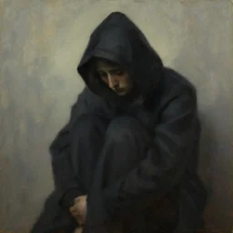 hooded sadness, nameless faceless depression, oil painting from 1 9 5 0