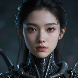 beautiful girl with human face and xenomorph body, cute - fine - face, pretty face, realistic shaded perfect face, fine details, 8 k, moody lighting, cinematic lighting, n - 9