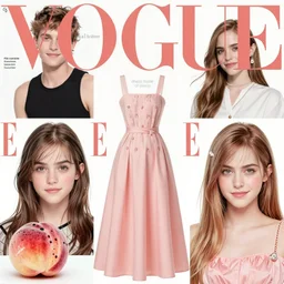 vogue magazine, elle magazine, dress made of peaches, anime korean emma watson ilya kuvshinov, greg rutkowski, john singer sargent, anime, trending on artstation, intricate