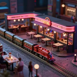 model train set nightclub, night club, ray traced, cgi, 3 d, octane render, rtx, nvidia