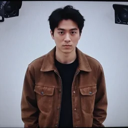 man in brown clothing, security camera footage, portrait,