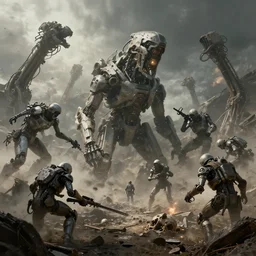 extermination, machines destroying humanity, artstation wallpaper, sci fi war and death