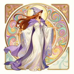side profile cenetered portrait, maya ali wizard, design by artgerm, cushart krenz, greg rutkowski, alphonse mucha. gloomhaven, swirly vibrant color lines ripples, pastel colors, ( ( ( a billowy intricate white and purple robe ) ) ) sharp edges. ultra clear detailed. 8 k. ultra detailed, elegant, intricate, octane render