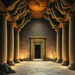the grand entrance to the underground minoan labyrinth below the palace of knossos. hyper - realistic art by james gurney ; highly - detailed.
