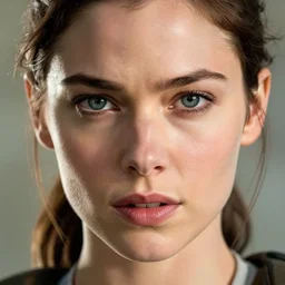 close up potrait of Mila Jovovich face as tomb raider