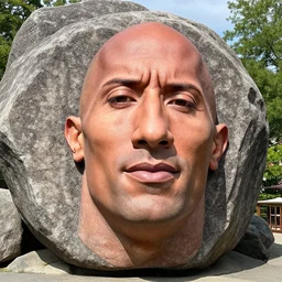 dwayne the rock jonhson's face on a boulder as a tourist attraction