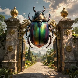 The gate to the eternal kingdom of beetles, fantasy, digital art, HD, detailed.