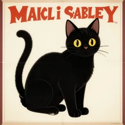 retro poster of the magical black salem cat fantasy style 1 9 9 0