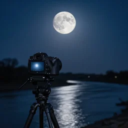 the night, the big moon, the river, artstation, dslr, ray tracing reflections