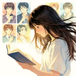 a girl reading a book, hair flowing down, color page, 4 k, tone mapping, akihiko yoshida, james jean, andrei riabovitchev, marc _ simonetti, yoshitaka amano, digital illustration