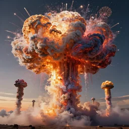 psychedelic transcendent puffs of smoke explosion, fireworks, pillars of creation, spaceship, enlightenment, high contrast lighting, refracted sunset, highly detailed, concept art, art by collier, albert aublet, krenz cushart, artem demura, alphonse mucha