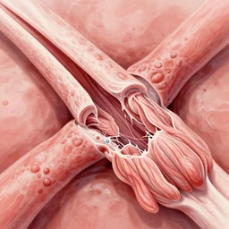 detailed realistic illustration of damaged myofibrin muscle fibres
