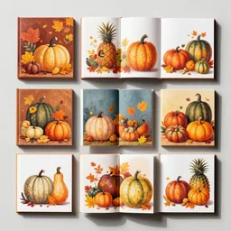 flatlay book collection, vivid colors, dramatic lighting, autumn harvest