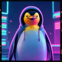 penguin in hoodie, portrait, vaporwave, synthwave, neon, vector graphics, cinematic, volumetric lighting, f 8 aperture, cinematic eastman 5 3 8 4 film, photorealistic