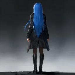 low - angle shot from behind of a long blue - haired girl in a tailcoat overlooking demacia, noir, screenshot, sharp focus, intricate, illustration, cell shaded, digital painting, highly detailed, straight hair, art by ilya kuvshinov, wlop, black boots, greg rutkowski, studio quality, james jean