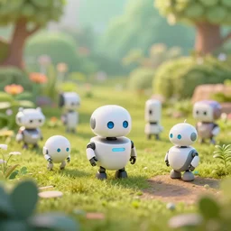 tiny robots in a garden, hyper detailed, sharp focus, bokeh, unreal engine, ray tracing, cute, fantasy, sci fi