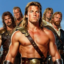 portrait of young 3 0 - year - old arnold schwarzenegger as conan the barbarian, low perspective. muscular torso. digital art by eugene de blaas, ross tran, and nasreddine dinet, vibrant color scheme, intricately detailed, in the style of romanticism. artstation, greg rutkowski